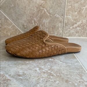 OluKai Tan Leather Flats with Woven Design